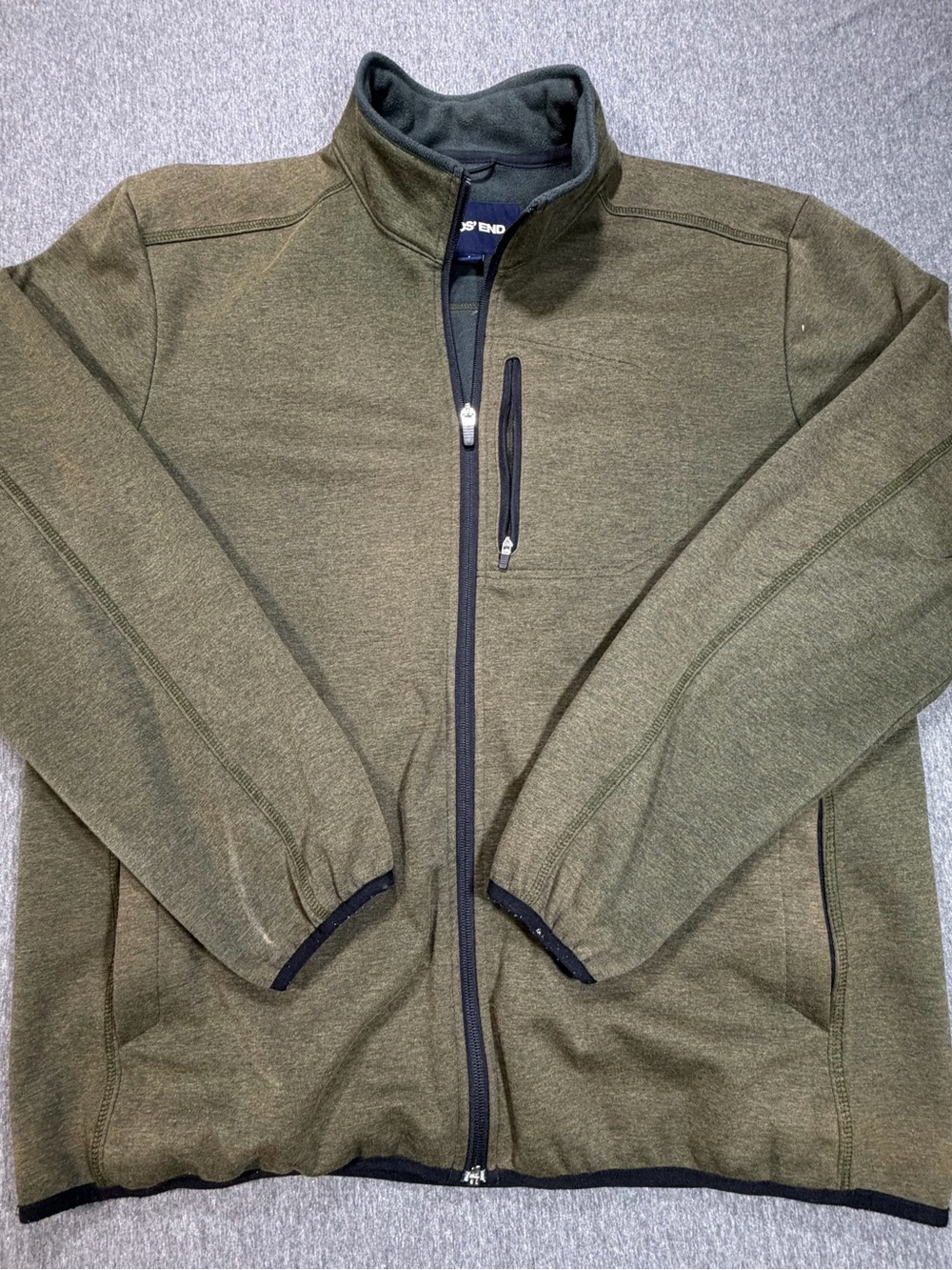 Lands' End Men's Large Olive Green Full Zip Jacket Softshell Spring Casual